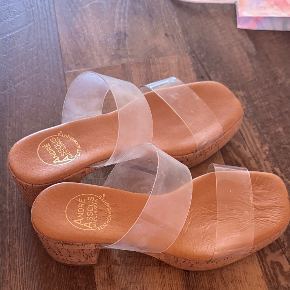 Andre Assous Clear and Tan Platform Sandals